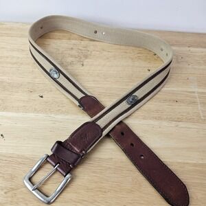 Columbia Men's Brown Beige Leather Belt with Silver Fish Embellishments size 38